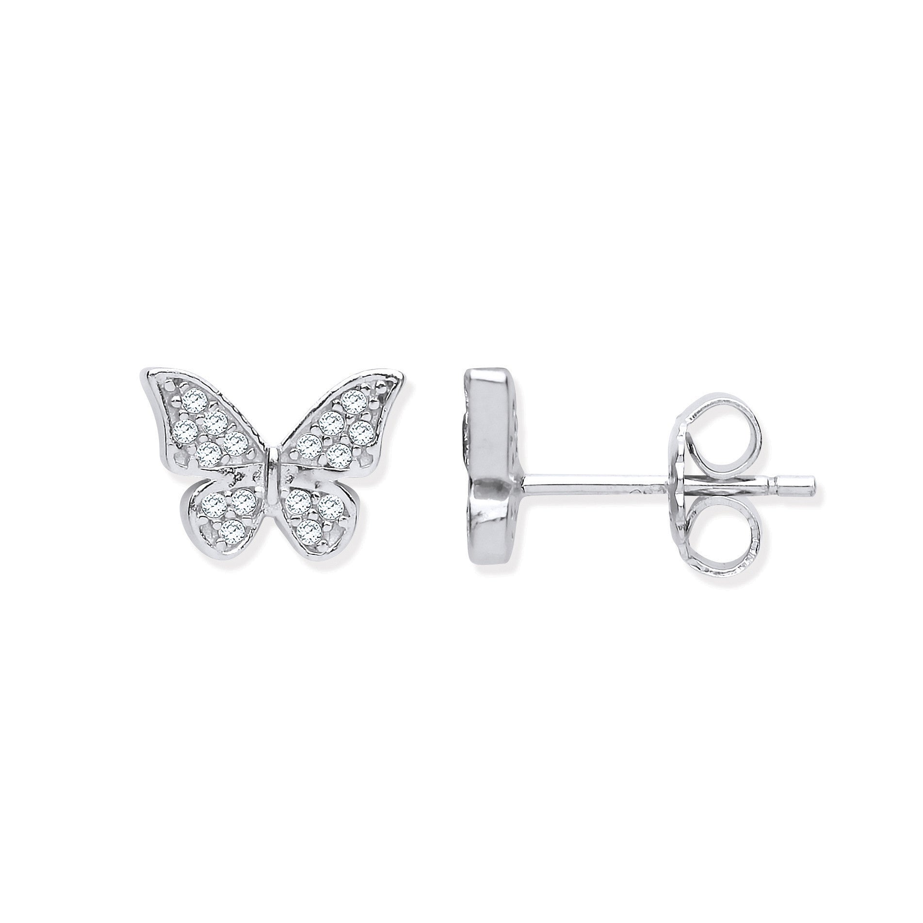 Silver Cubic Zirconia Butterfly Stud Earrings - Silver