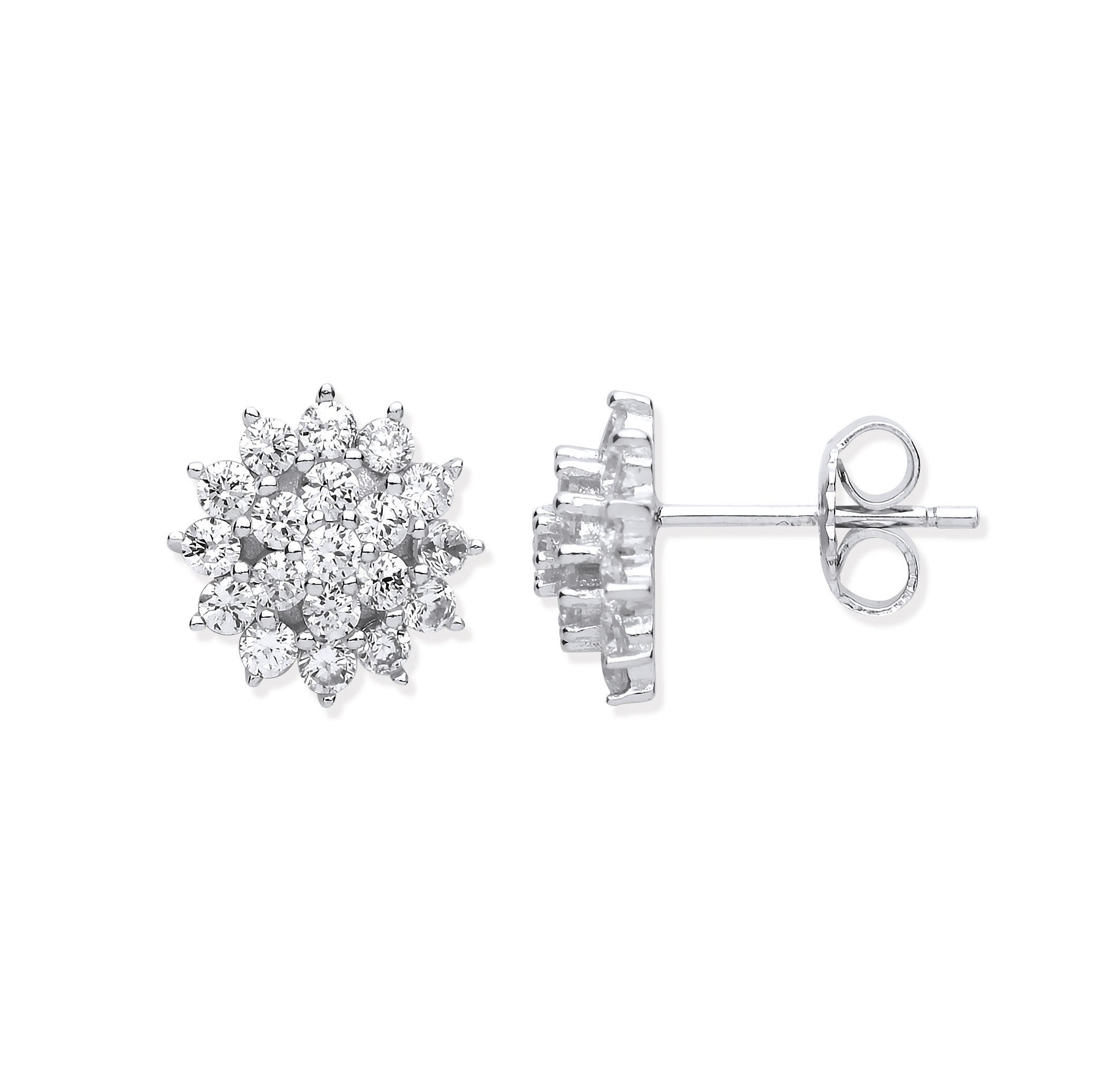 Silver Traditional Cubic Zirconia Cluster Studs - Silver