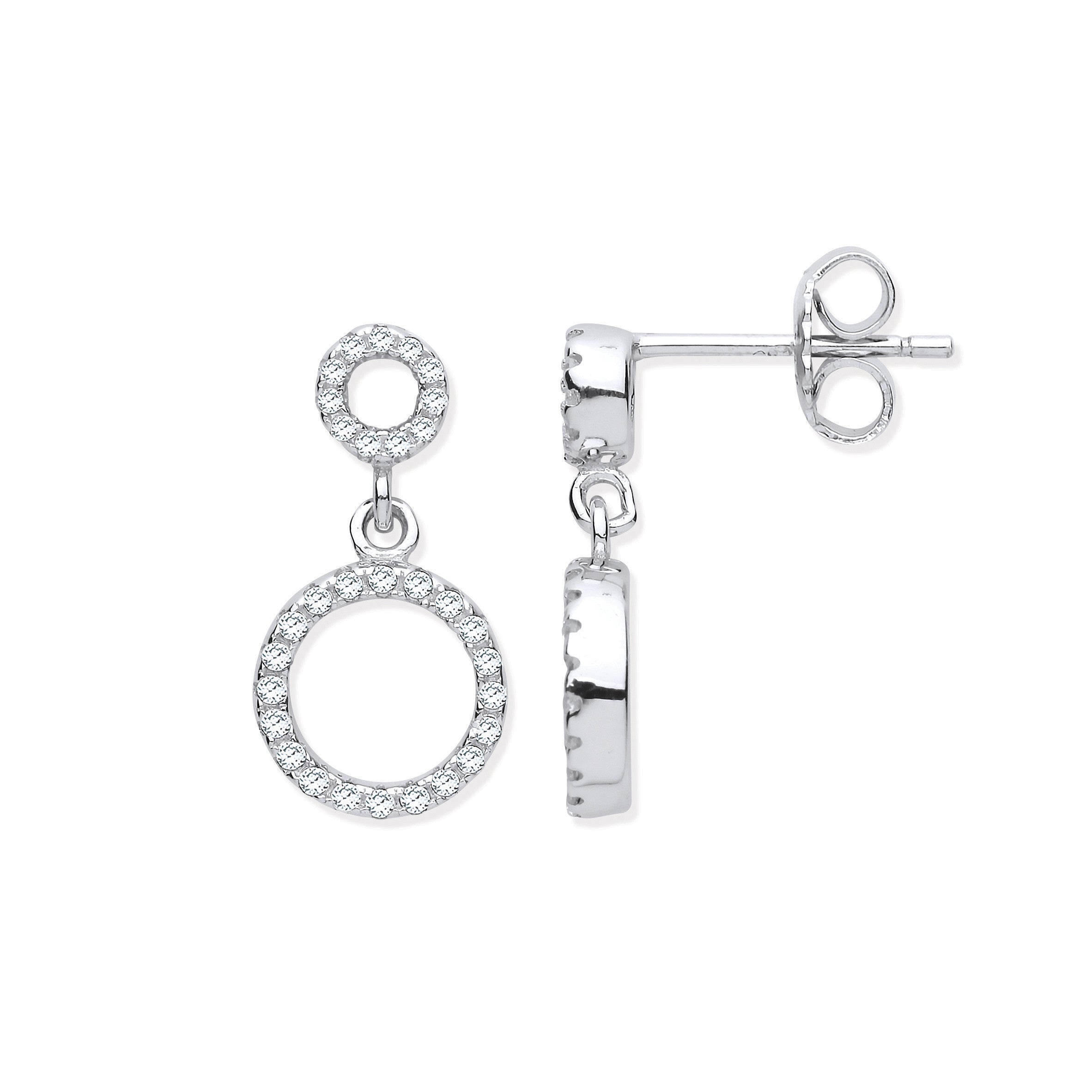 Silver Cubic Zirconia Circle of Life Drop Earrings - Silver