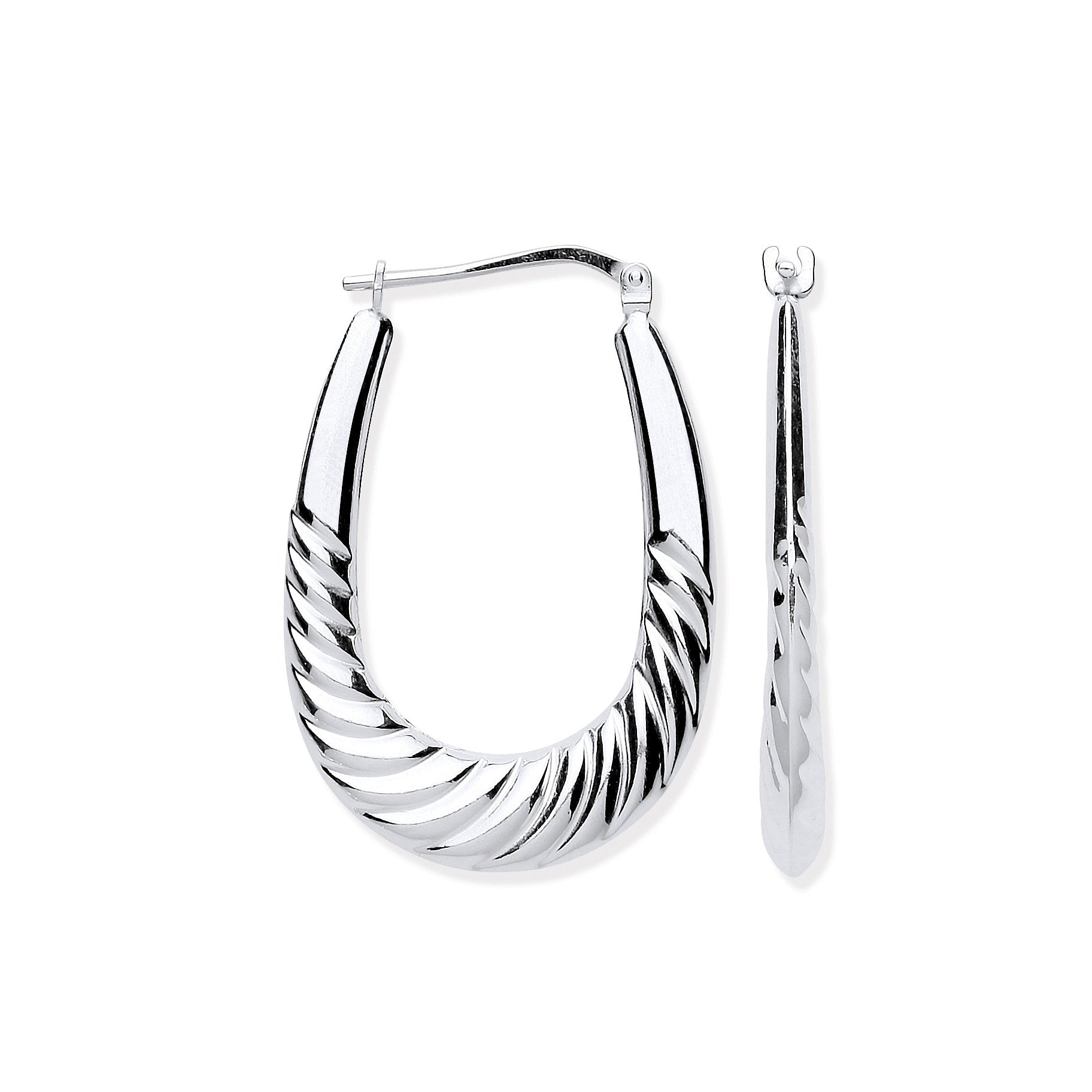 Silver Twisted Ridge Oval Creoles - Silver