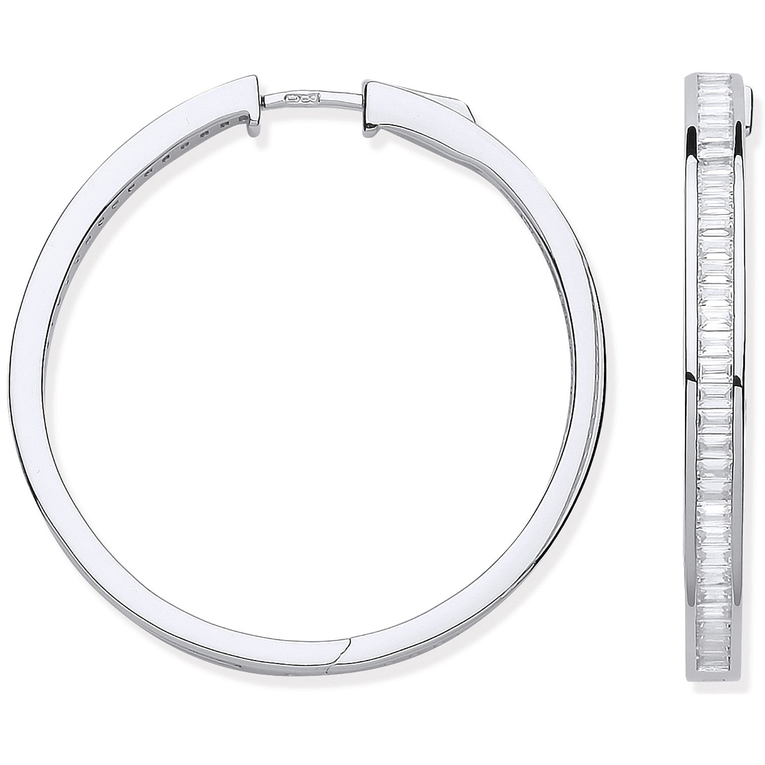 Silver Baguettes 40mm Hoop Earrings - Silver