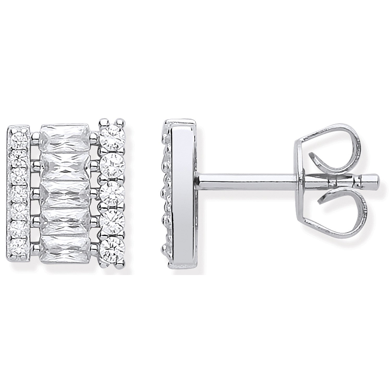 Silver Asymmetric Cubic Zirconia Stud Earrings - Silver
