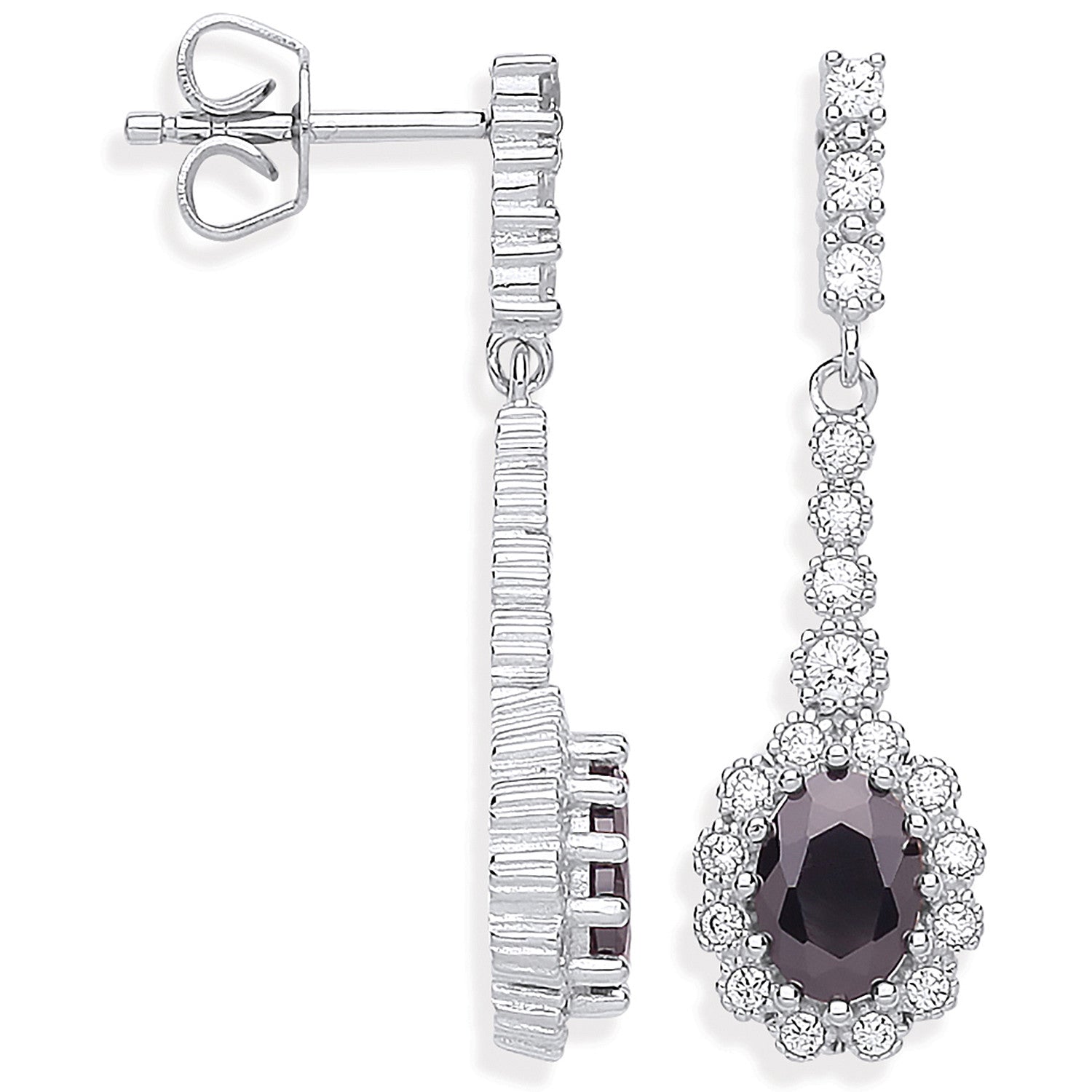 Silver Black Cluster Cubic Zirconia Drop Earrings - Silver