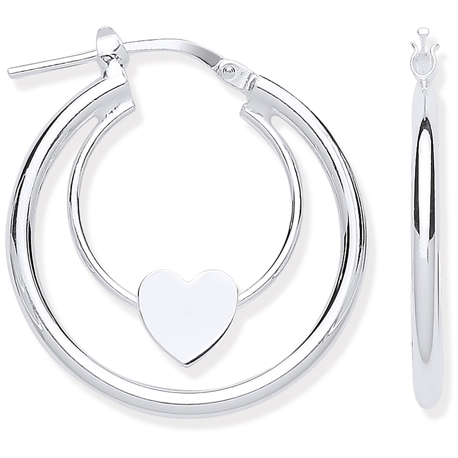 Silver Double Tube Heart Hoop Earrings - Silver
