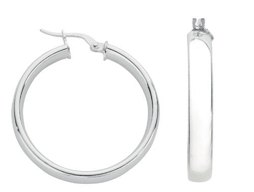 Silver D Shaped Hoop Earrings - Silver