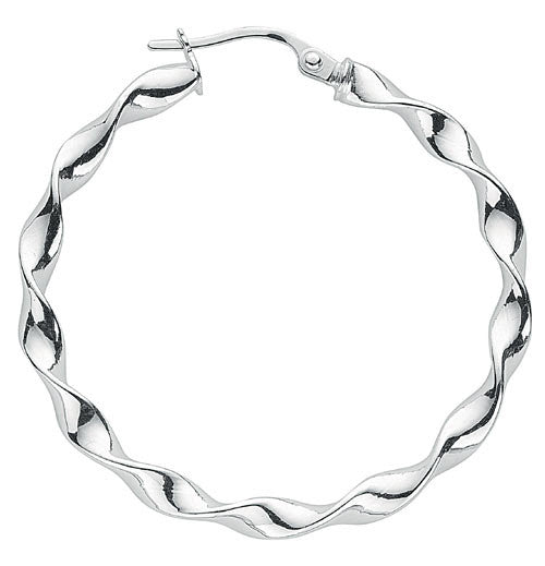 Silver Medium Round Twist Hoop Earrings - Silver
