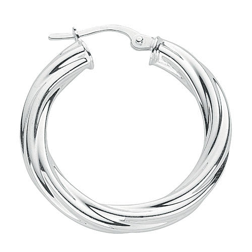 Silver Twisted Hoop Earrings - Silver