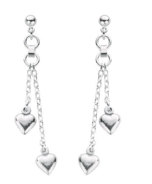 Silver 2-Strand Heart Drop Earrings - Silver
