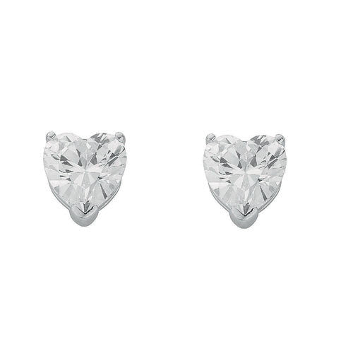 Silver Heart Cut Cubic Zirconia Stud Earrings - Silver