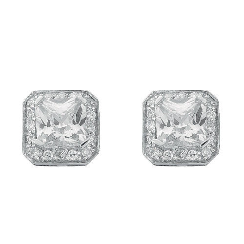Silver Fancy Cluster Cubic Zirconia Stud Earrings - Silver