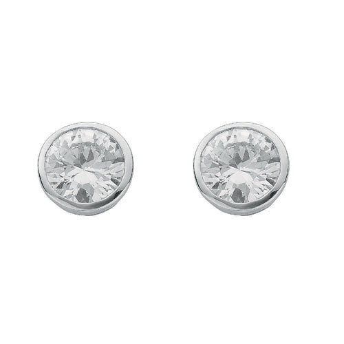 Silver Rd.Bril. Cut Rub Over Setting 8mm Cubic Zirconia Stud Earrings - Silver