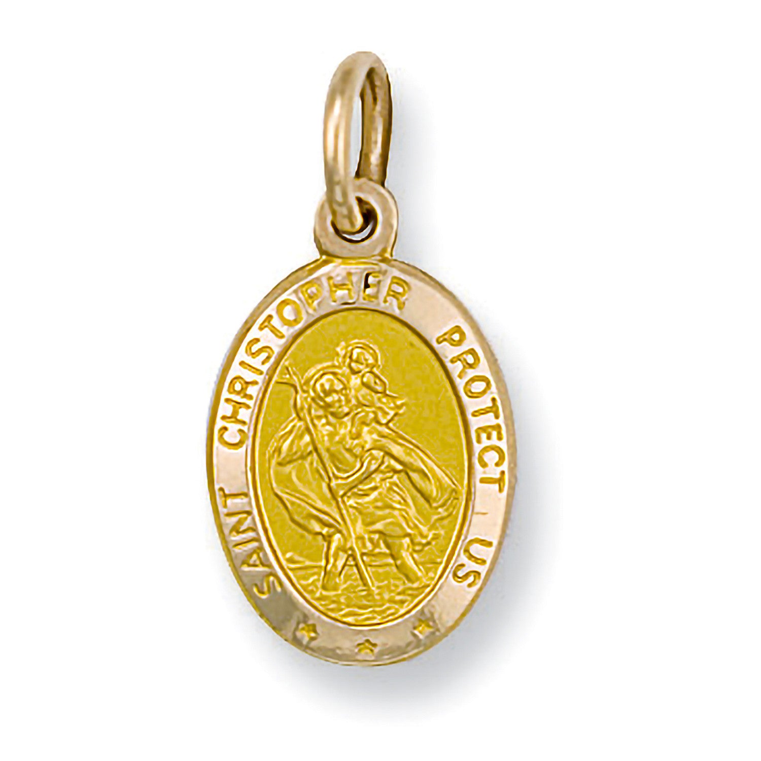 Yellow Gold Oval Saint Christopher Protect Us Pendant - 9ct Gold