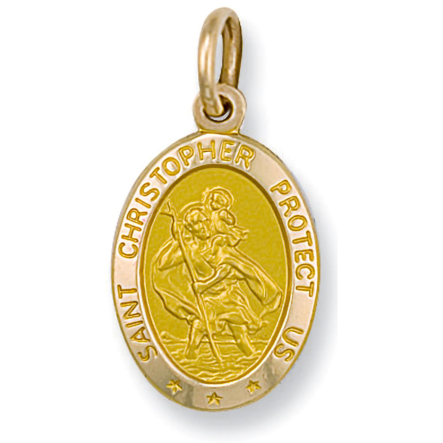 Yellow Gold Oval Saint Christopher Protect Us Pendant - 9ct Gold