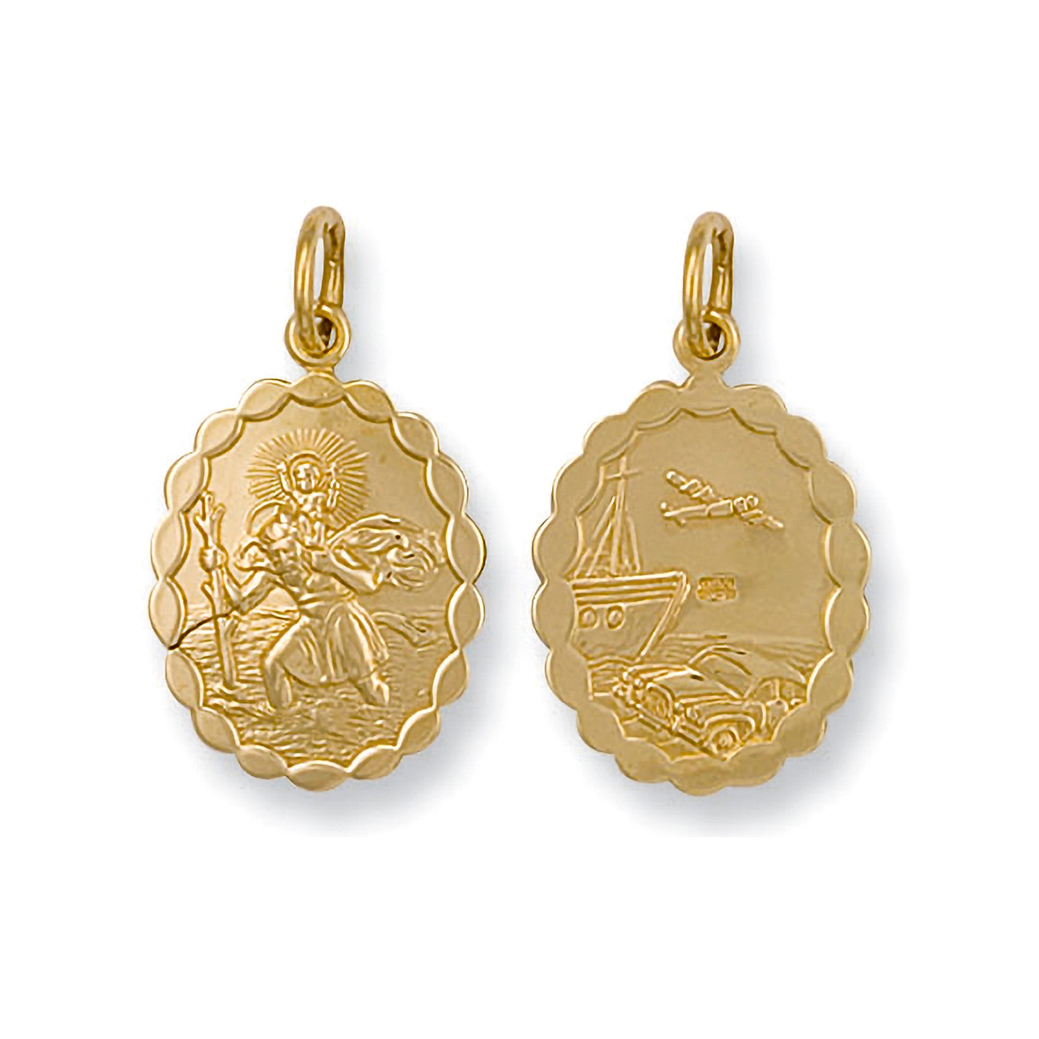 Yellow Gold Double Sided Oval Shaped St Christopher Pendant - 9ct Gold