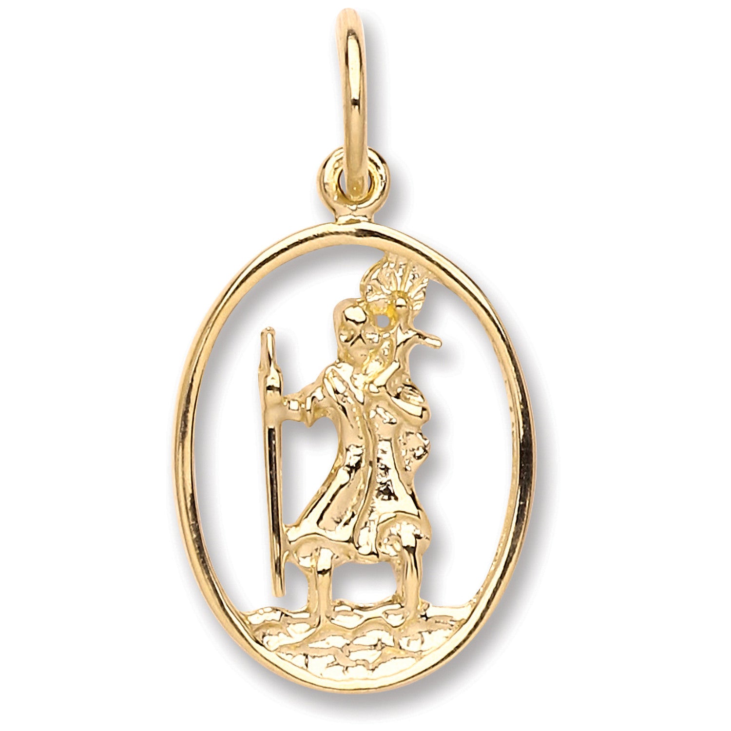 Yellow Gold Oval Cut Out St Christopher Pendant - 9ct Gold