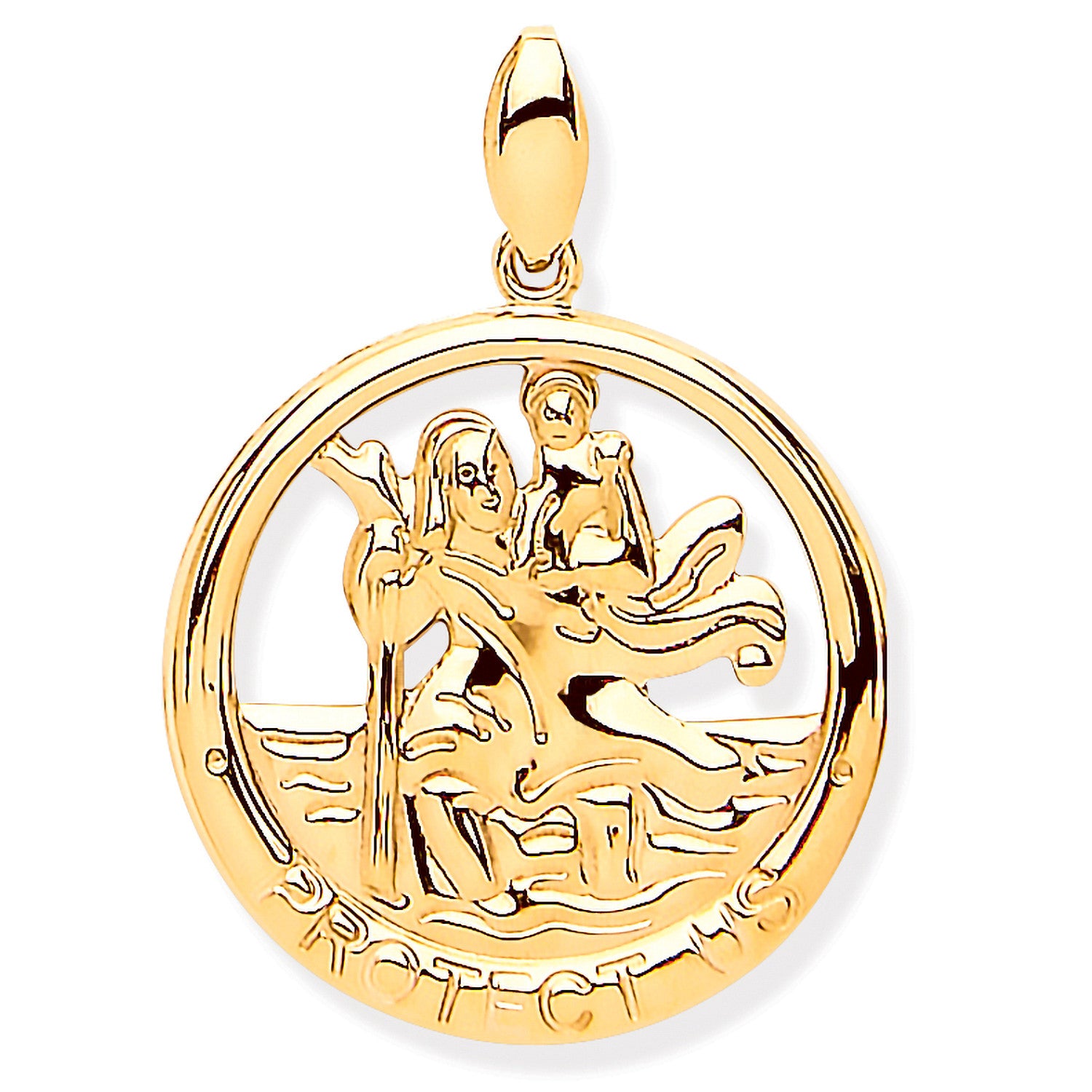 Yellow Gold St Christopher Round Cut Out Protect Us Medal - 9ct Gold