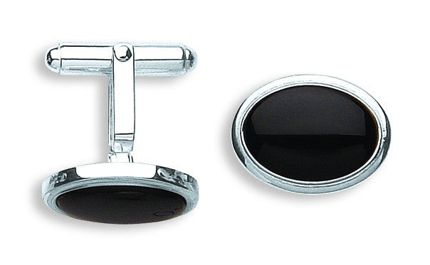 Silver Black Onyx Oval Cufflinks - Silver