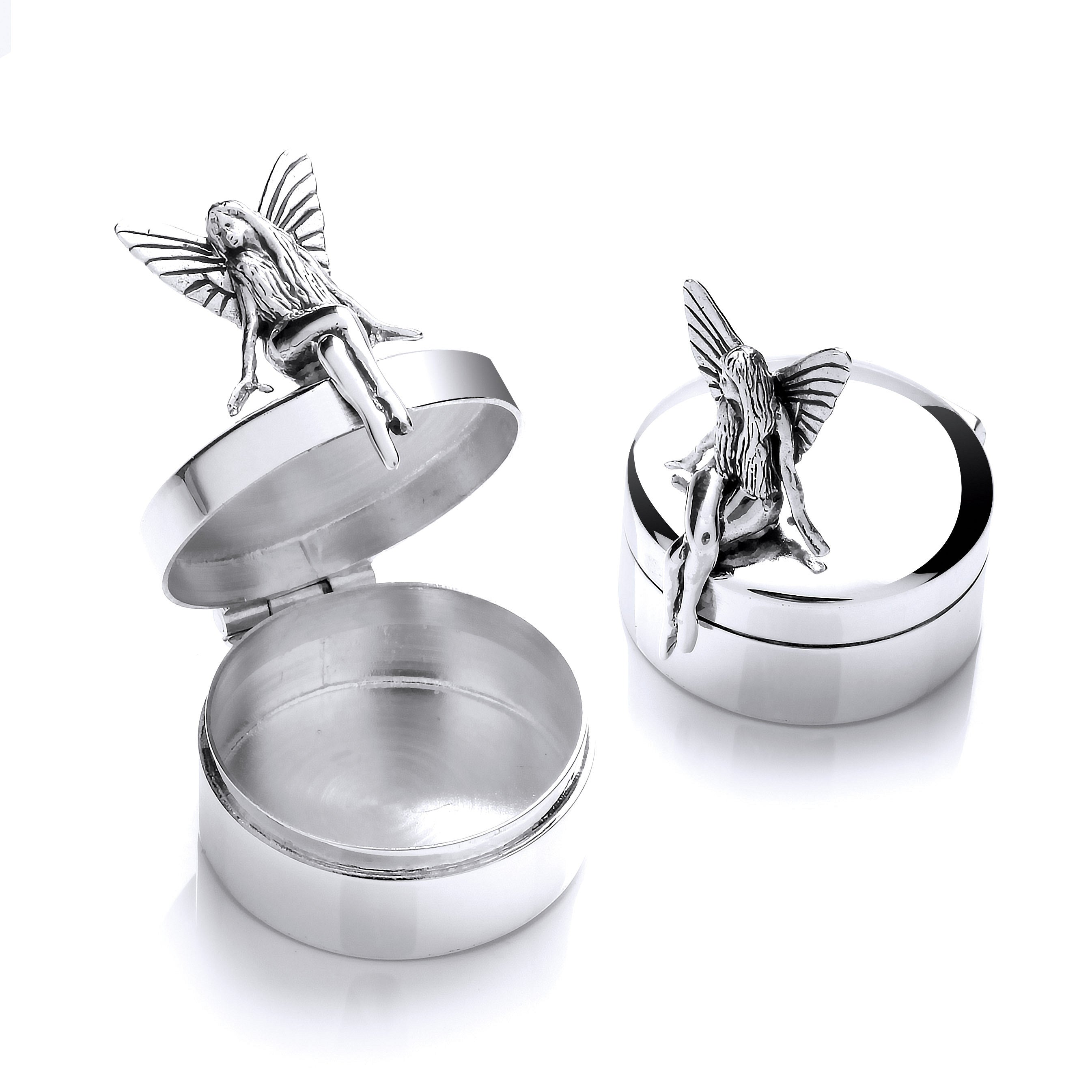 Silver Fairy Trinket (Pill) Round Box - Silver