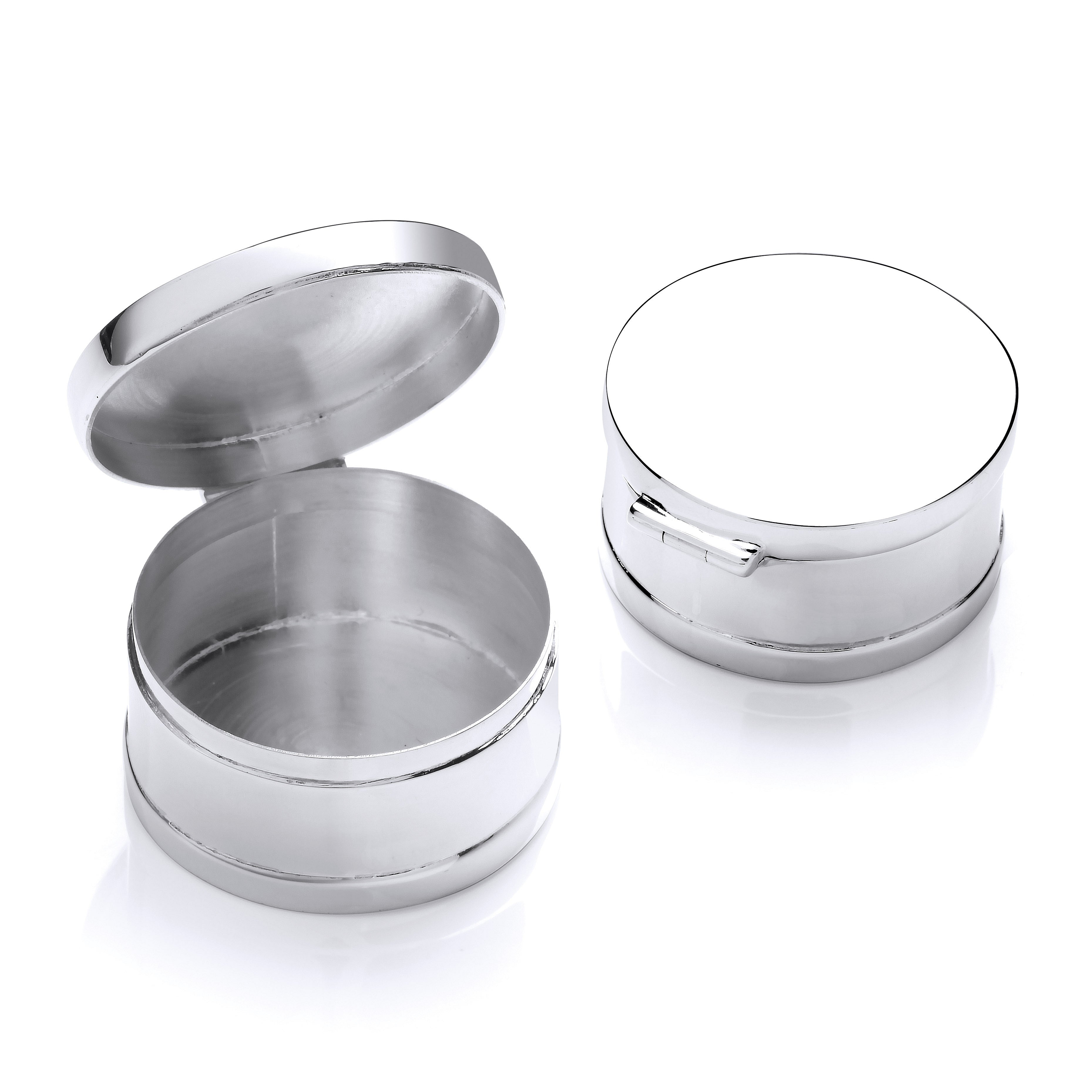 Silver Trinket (Pill) Round Deep Plain Box - Silver