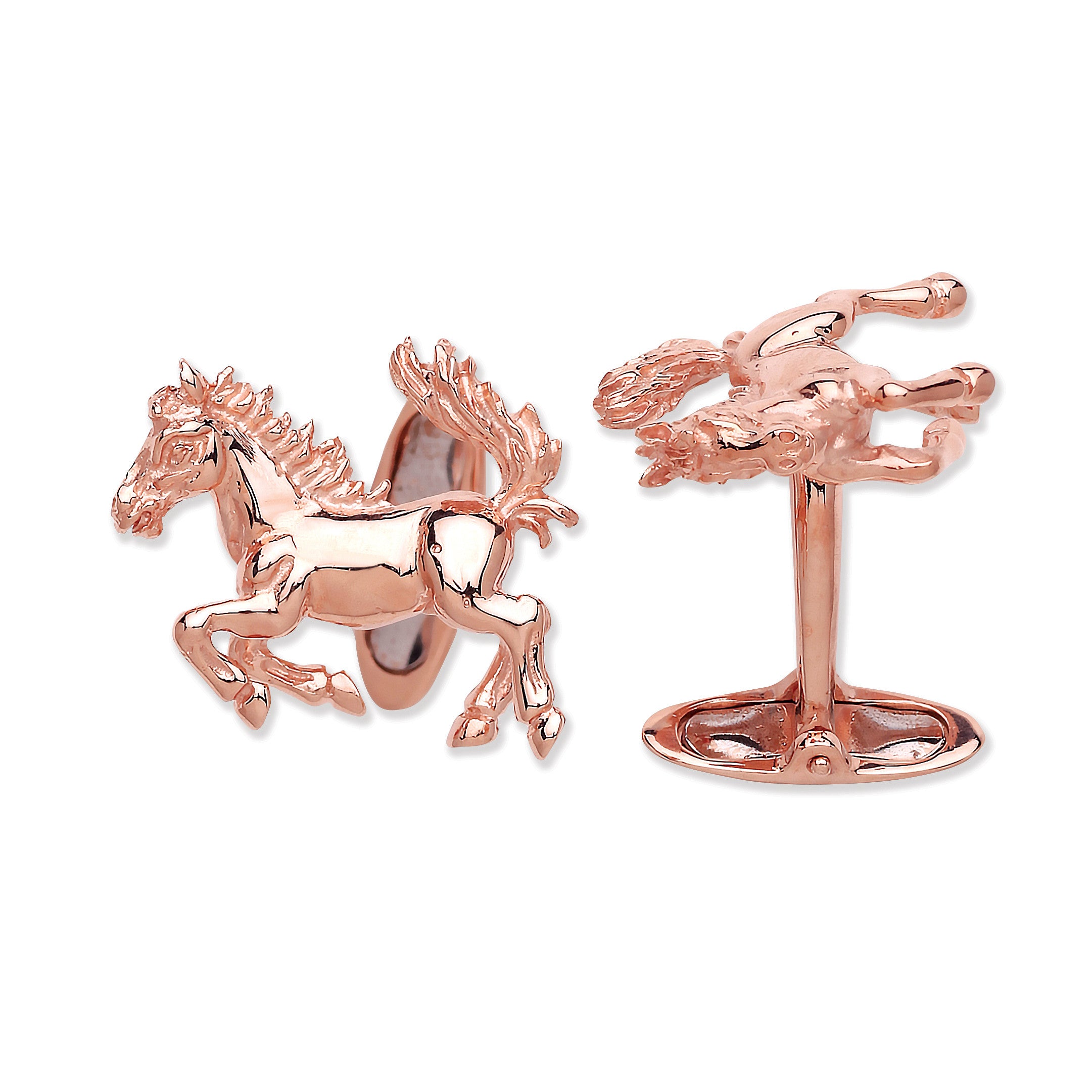 Silver Rose Gold Coated Horse Cufflinks - Silver