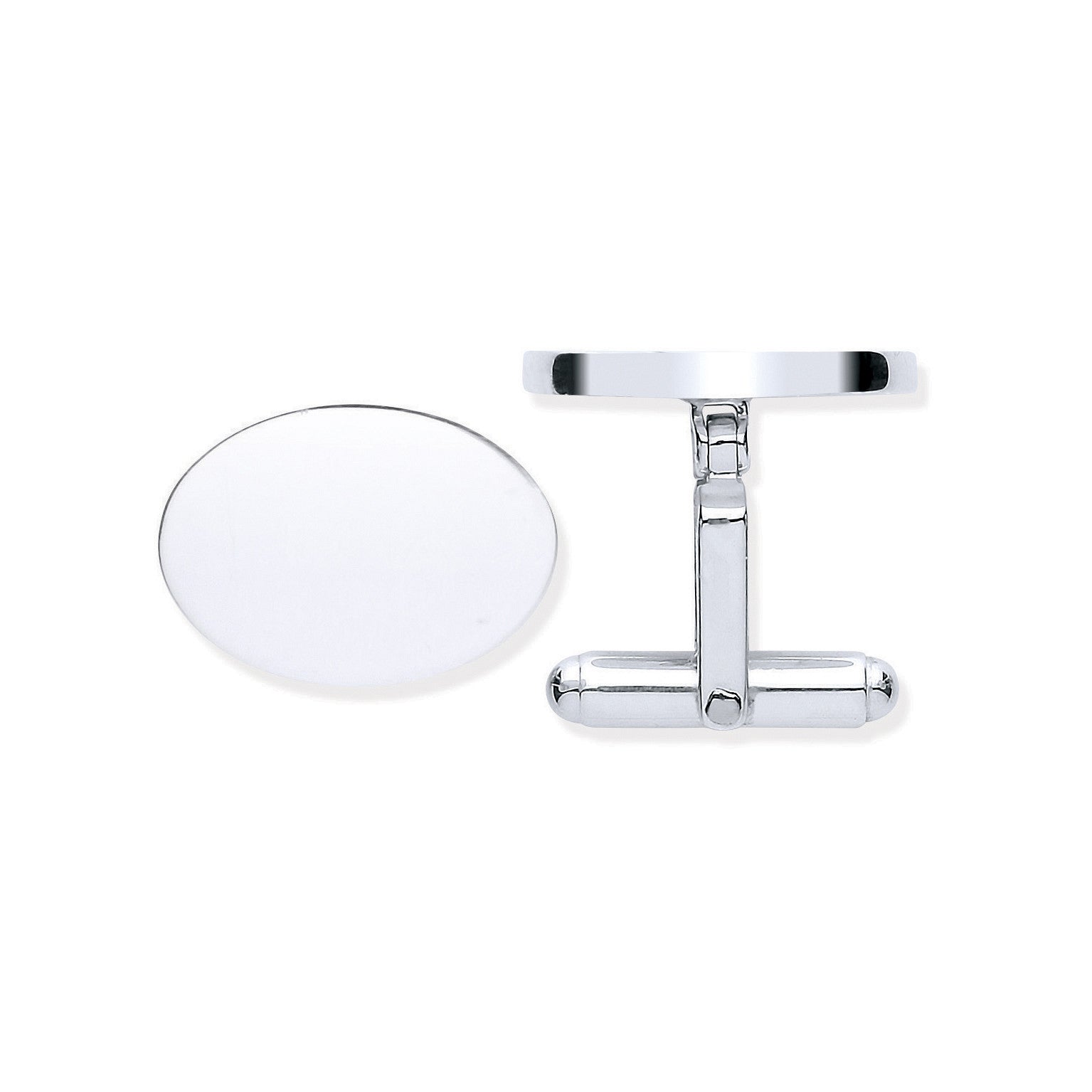 Silver Plain Oval Cufflinks - Silver
