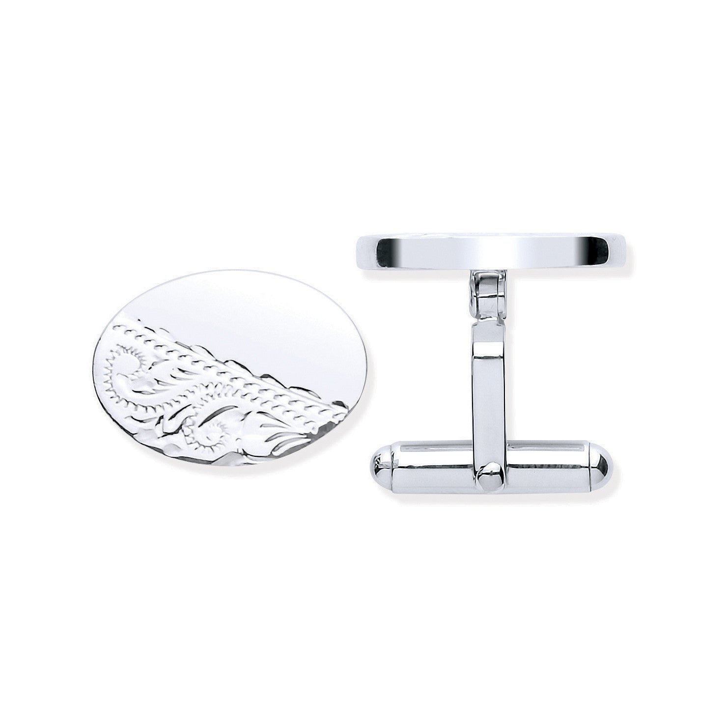 Silver Plain & Engraved Oval Cufflinks - Silver