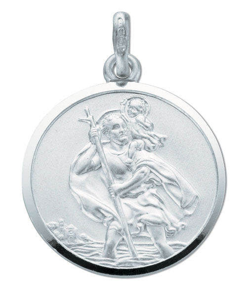 Silver Double Sided St Christopher Pendant - Silver