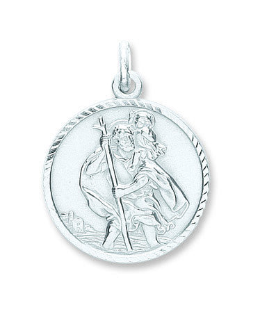 Silver St Christopher D/C, Plain Back Pendant - Silver