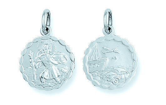 Silver Double Sided Fancy St Christopher Pendant - Silver