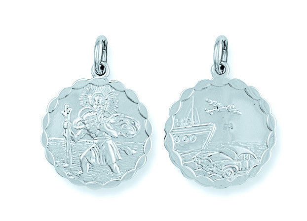 Silver Double Sided Fancy St Christopher Pendant - Silver