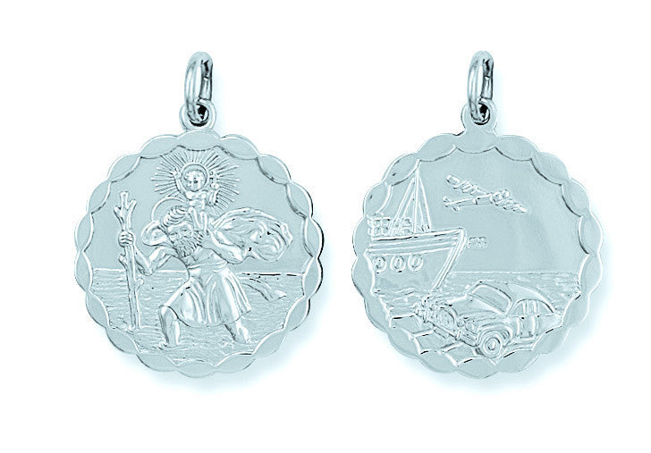 Silver Double Sided Fancy St Christopher Pendant - Silver