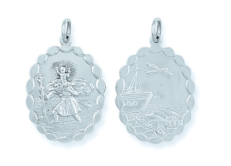 Silver Double Sided Oval St Christopher Pendant - Silver