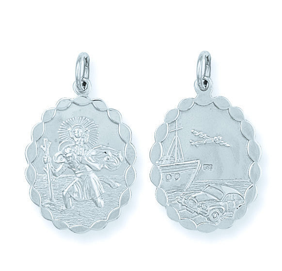 Silver Double Sided Oval St Christopher Pendant - Silver