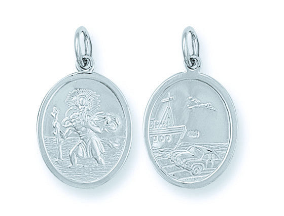 Silver Double Sided Oval St Christopher Pendant - Silver