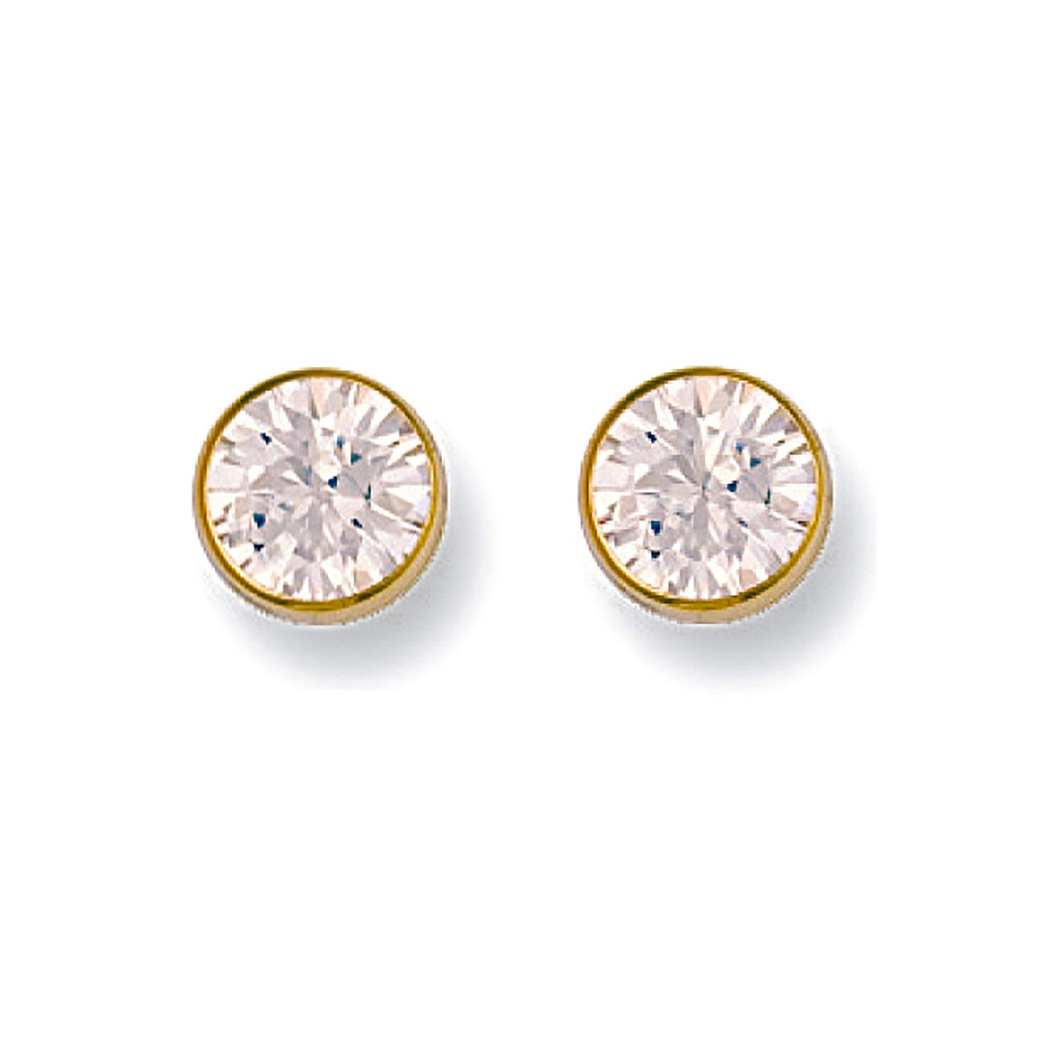 9ct Yellow Gold 7mm Rubover Set Cubic Zirconia Studs - 9ct Gold