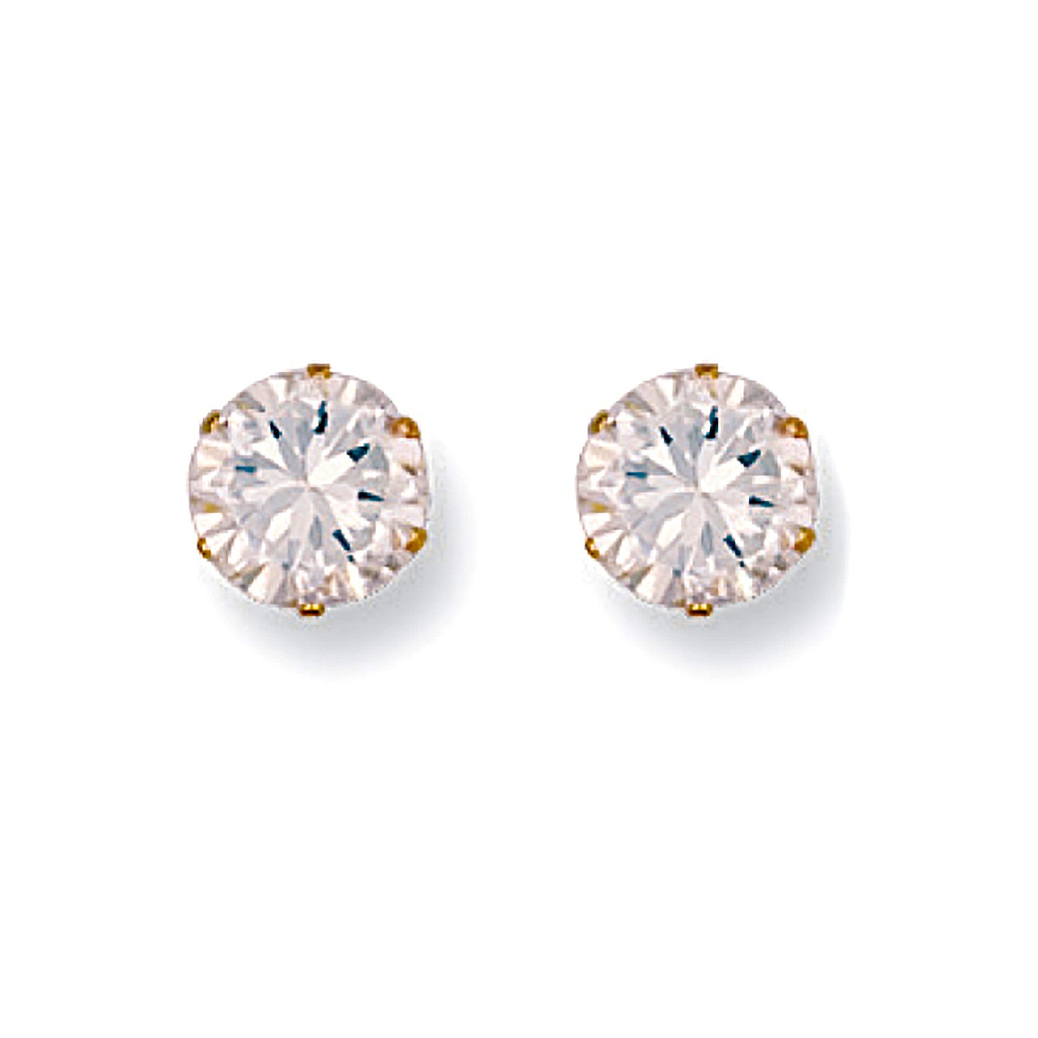 9ct Yellow Gold 7mm Claw Set Cubic Zirconia Studs - 9ct Gold