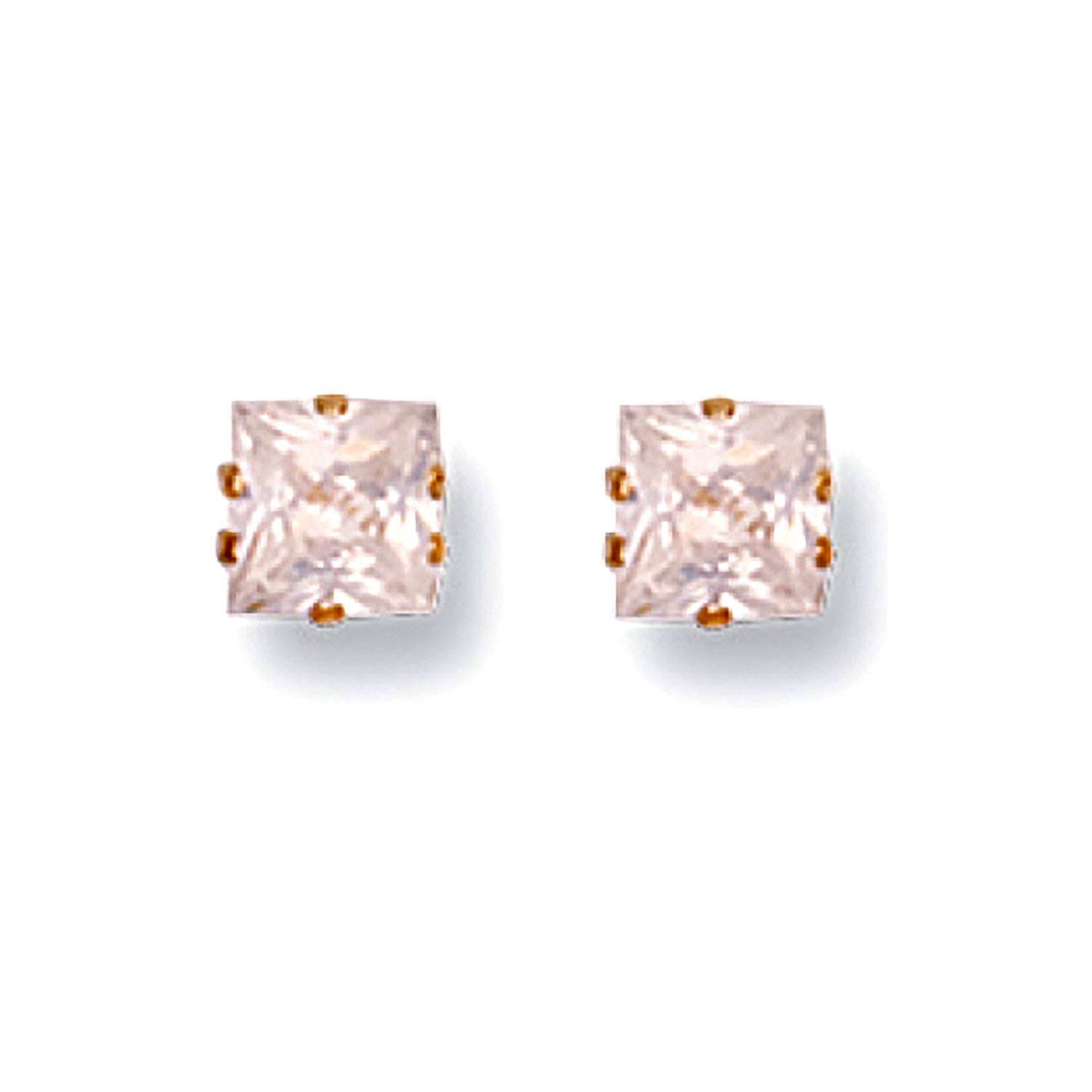 9ct Yellow Gold 5mm Claw Set Princess Cut Cubic Zirconia Studs - 9ct Gold