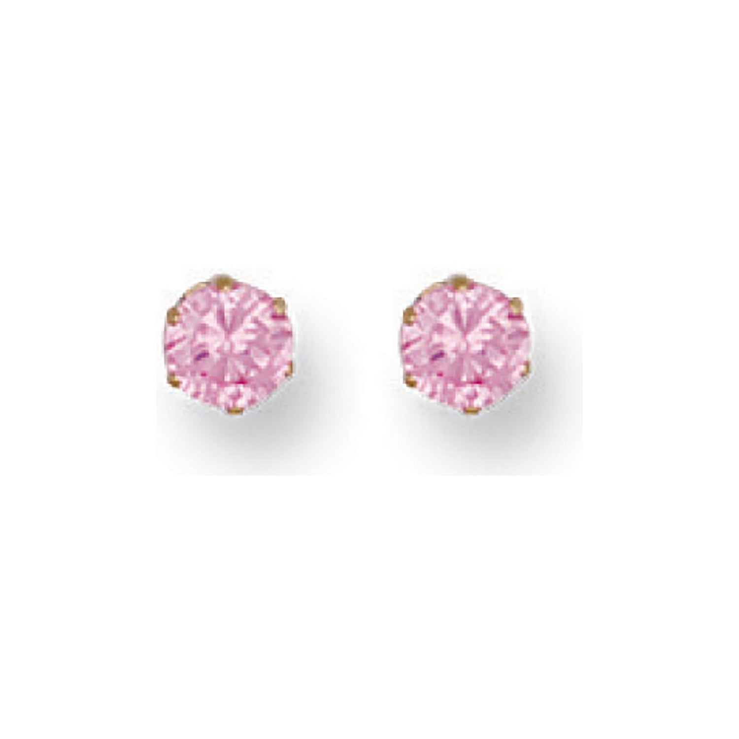 9ct Yellow Gold 4mm Claw Set Pink Cubic Zirconia Studs - 9ct Gold