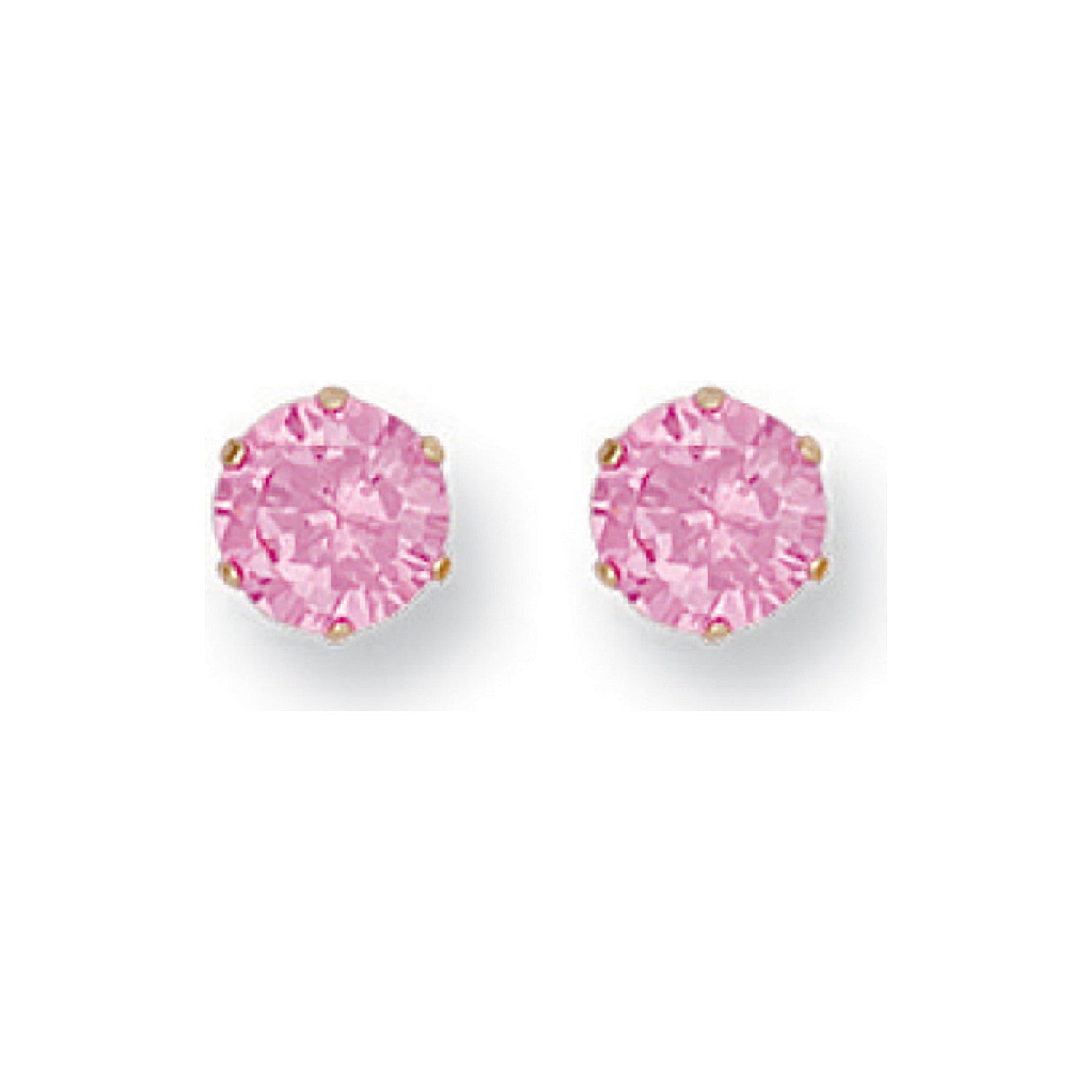Yellow Gold 6mm Claw Set Pink Cubic Zirconia Studs - 9ct Gold