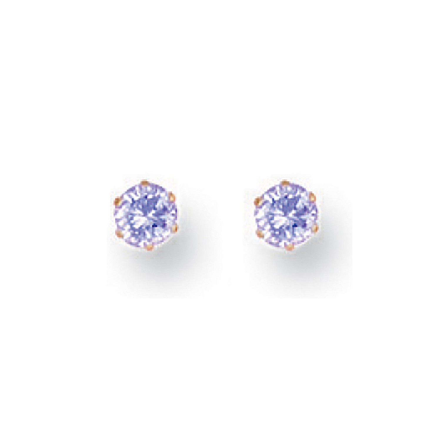 Yellow Gold 3mm Claw Set Lavander Cubic Zirconia Studs - 9ct Gold