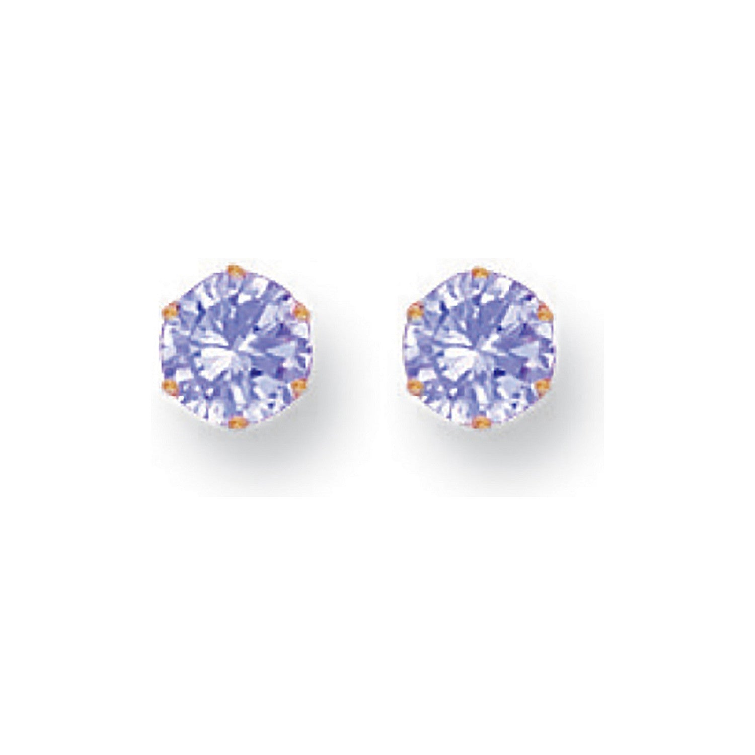 Yellow Gold 5mm Claw Set Lavander Cubic Zirconia Studs - 9ct Gold