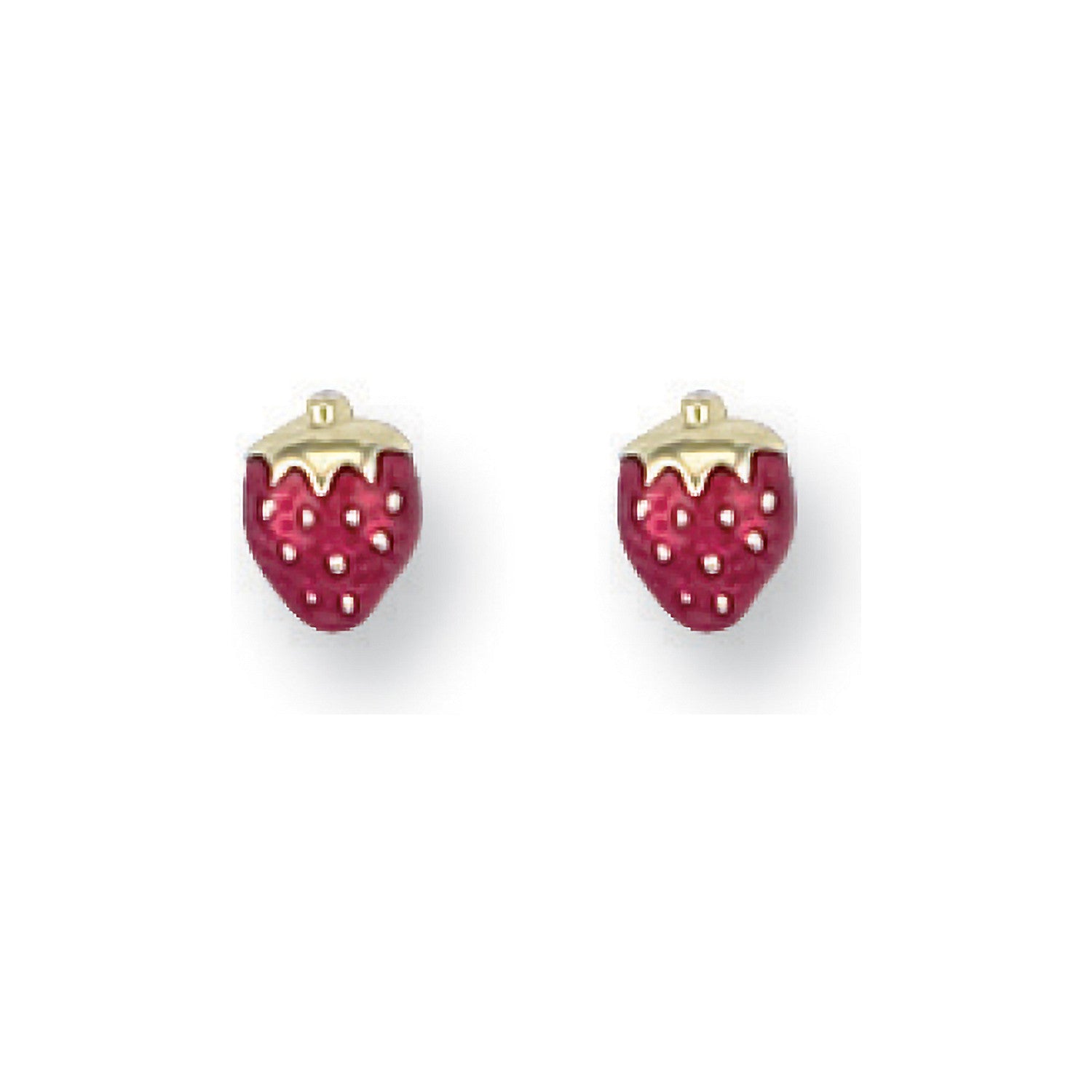 Yellow Gold Enamelled Strawberry Studs - 9ct Gold