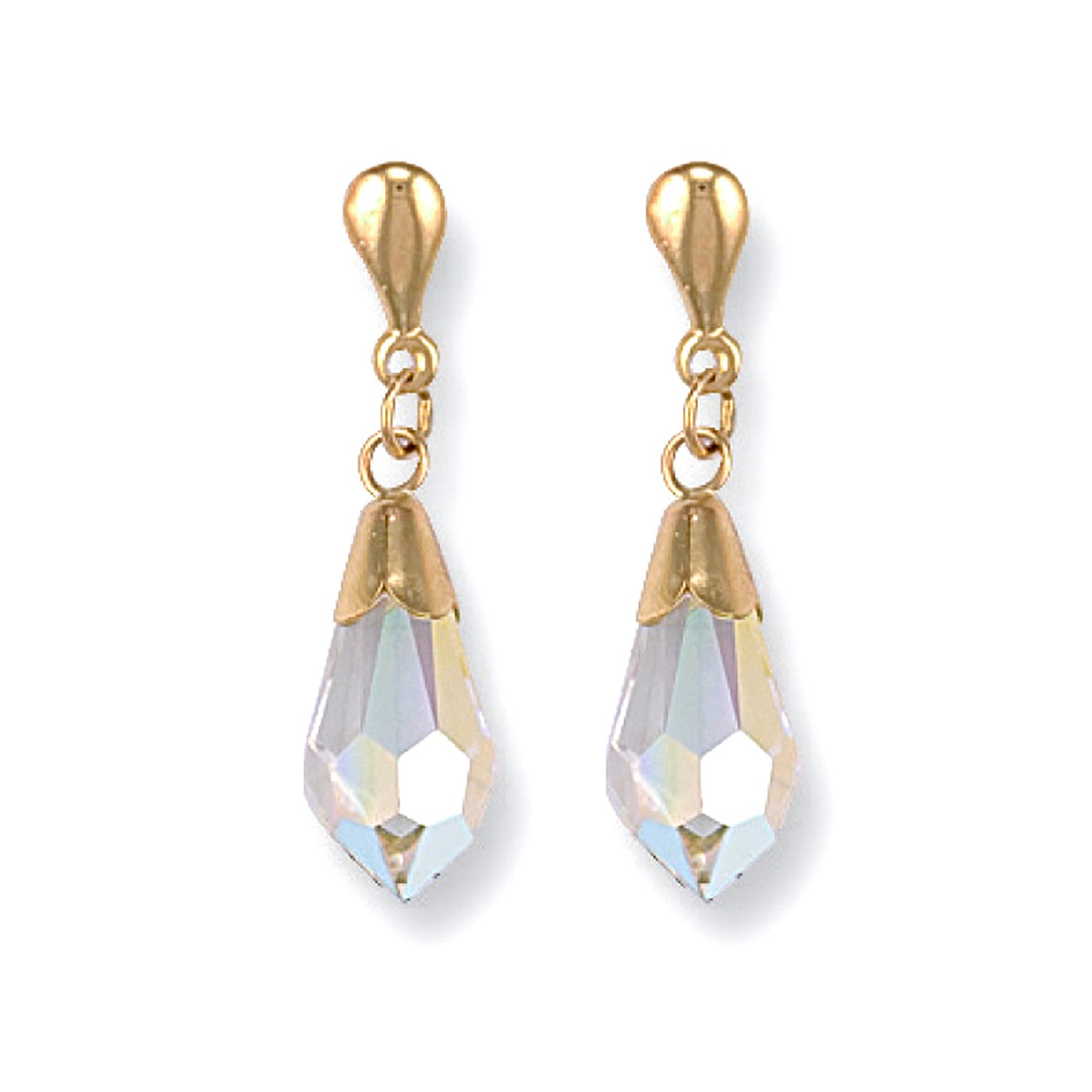 Yellow Gold White Austrian Crystal Drop Studs - 9ct Gold