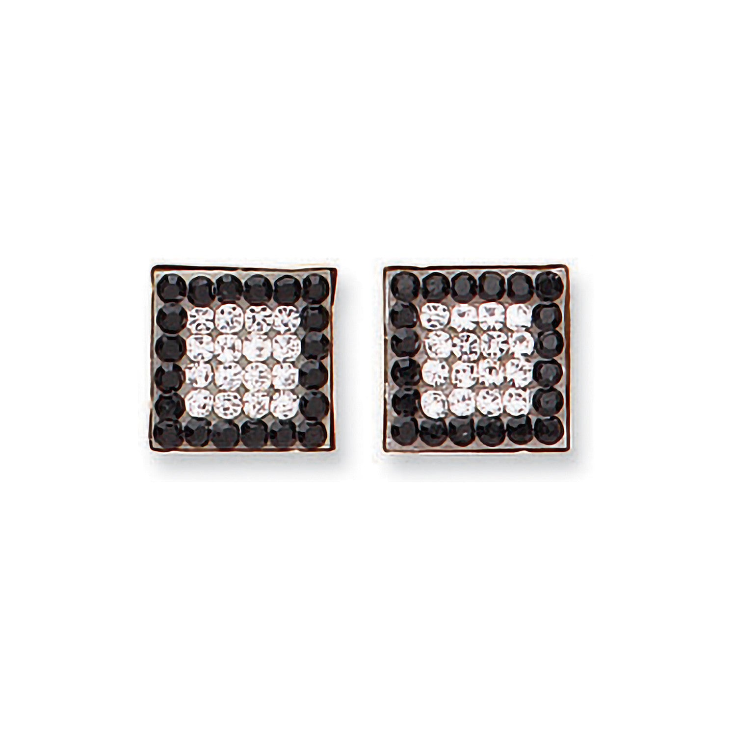 9ct Yellow Gold Black & White Cubic Zirconia Square Studs - 9ct Gold
