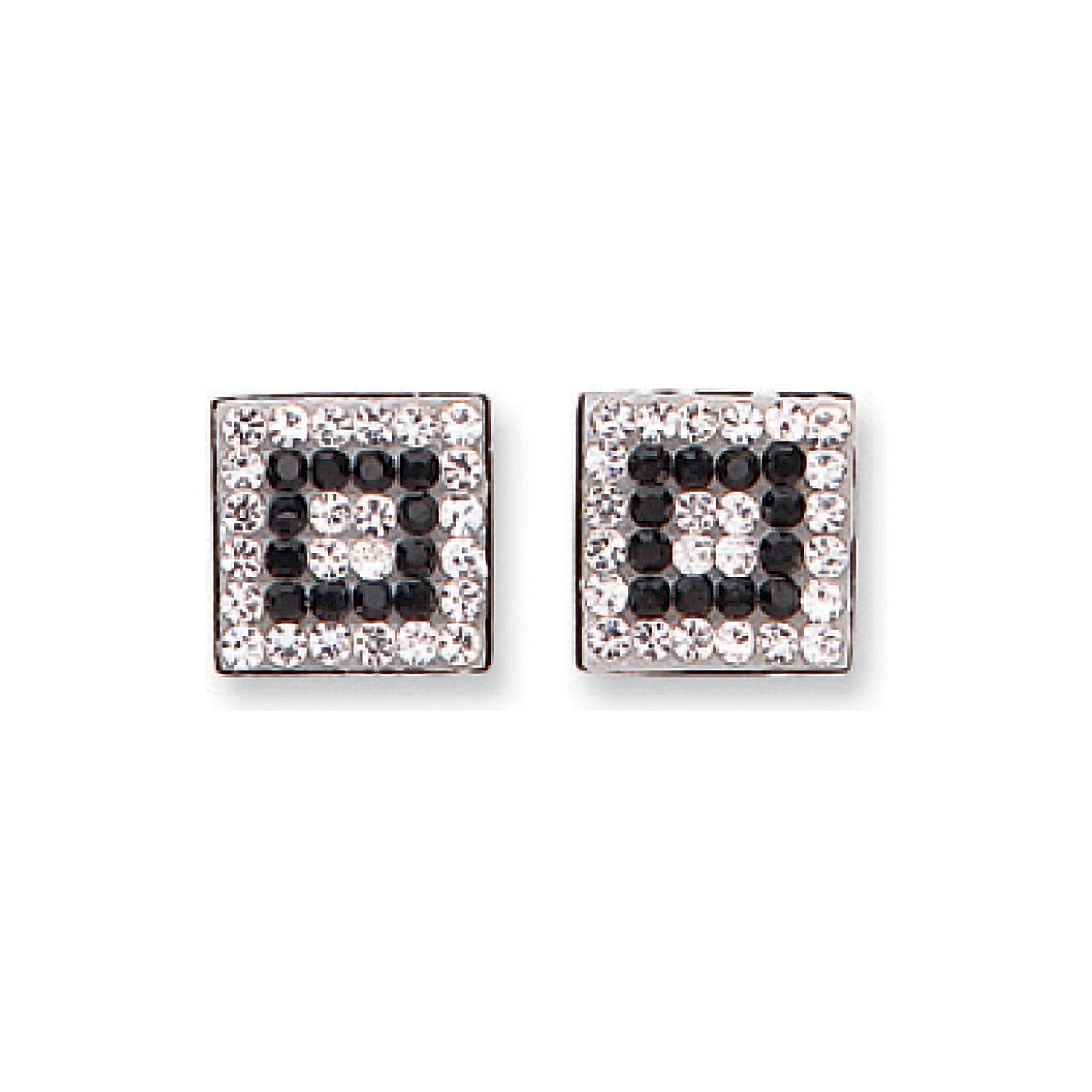 9ct W/G Black & White Cz Square Studs