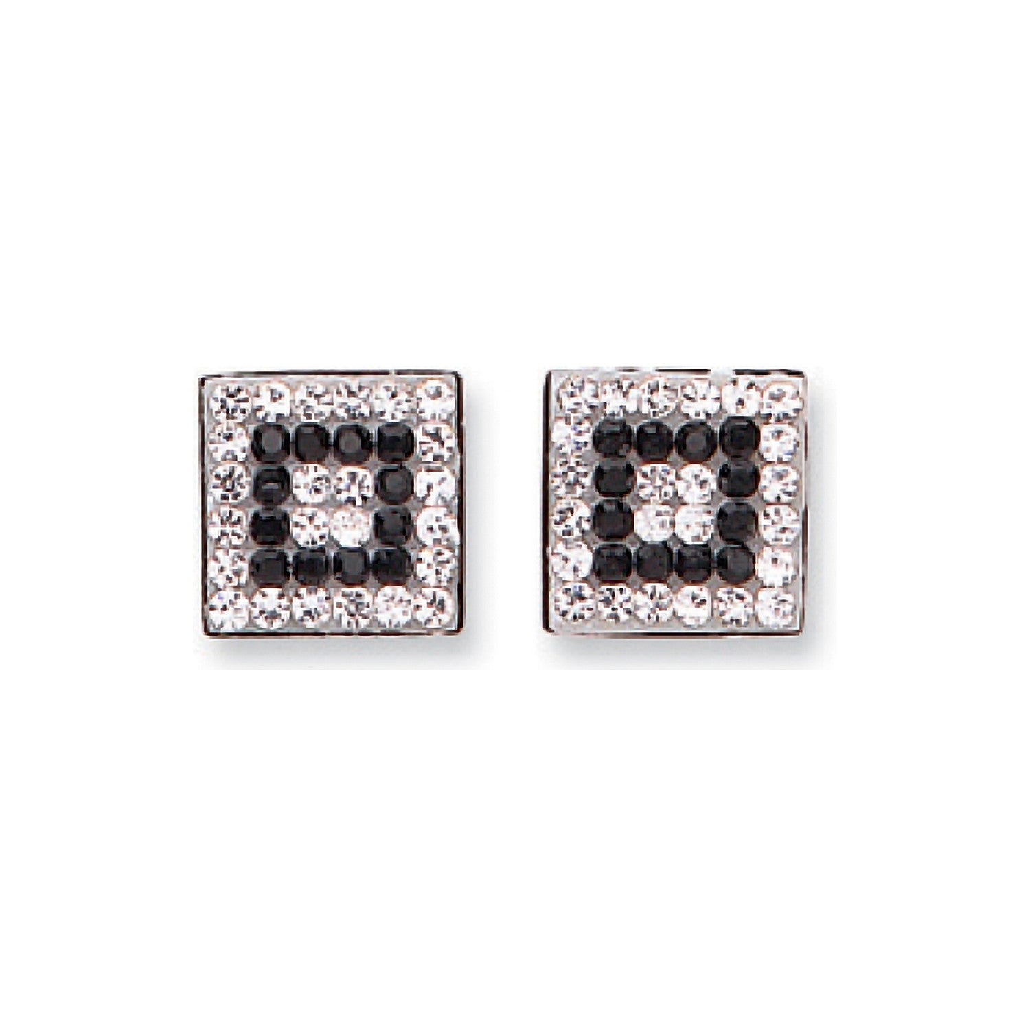 9ct White Gold Black & White Cubic Zirconia Square Studs - 9ct Gold