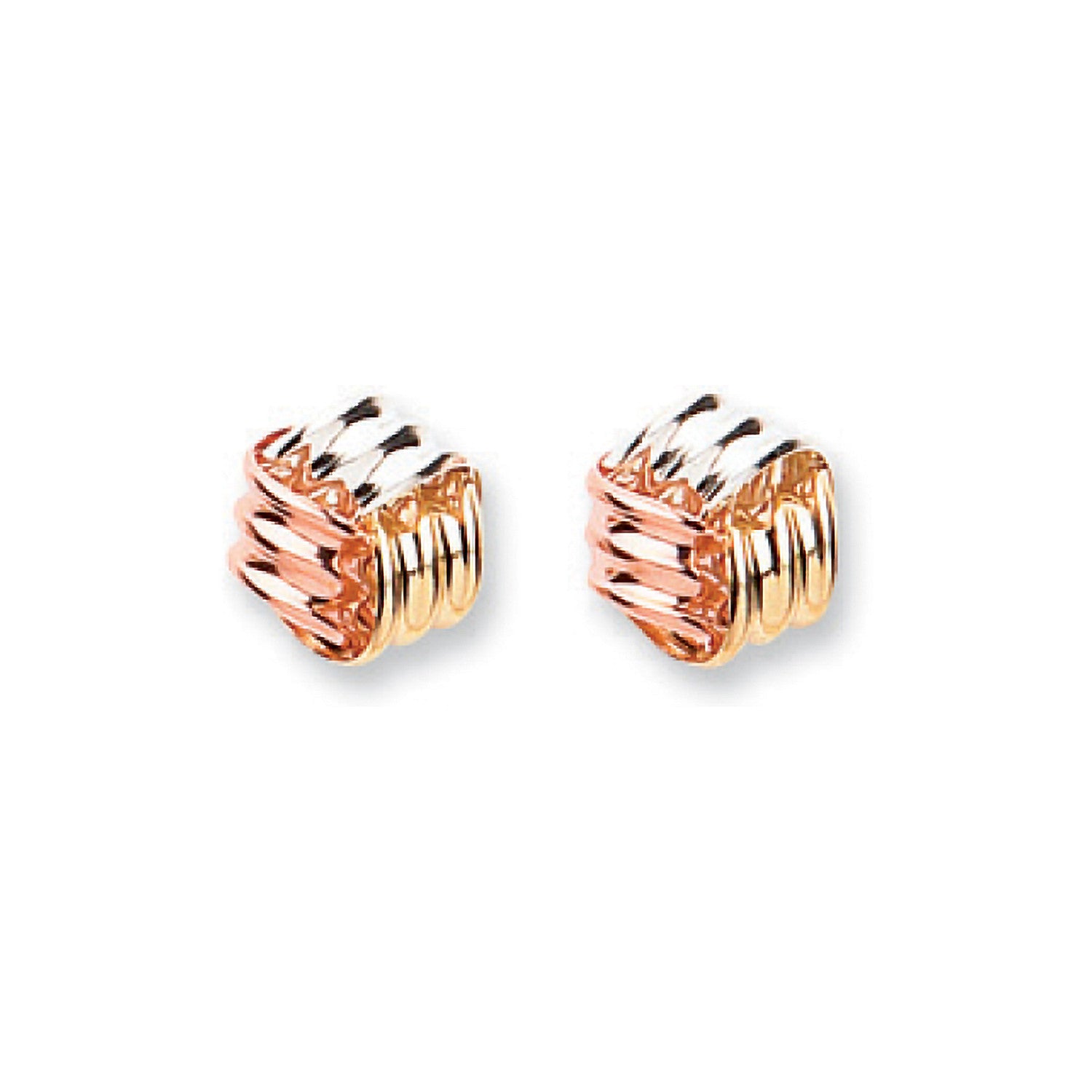 9ct Yellow White & Rose Gold Fancy Knot Studs - 9ct Gold