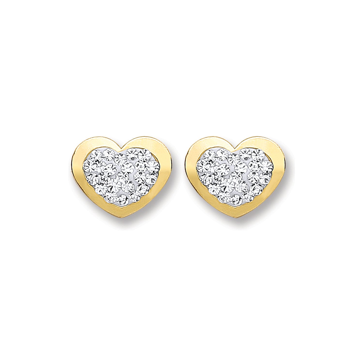 9ct Gold Heart Shape with Crystals Studs - 9ct Gold