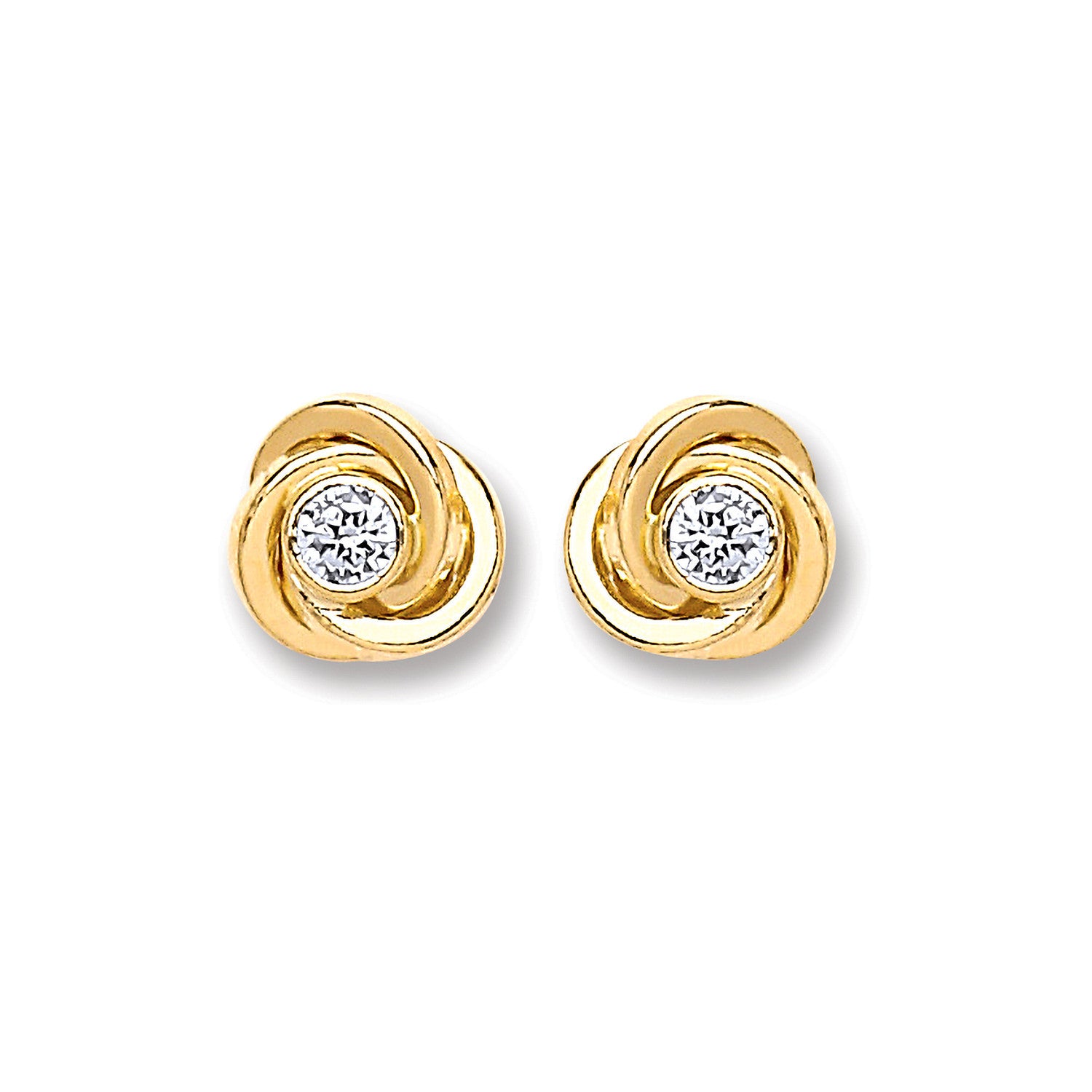 9ct Gold Cubic Zirconia Knot Studs - 9ct Gold