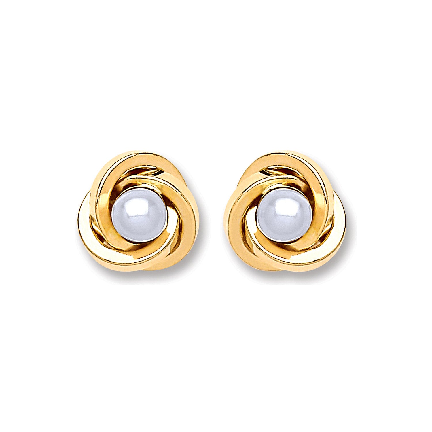 9ct Gold Simulated Pearl Knot Studs - 9ct Gold